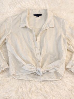 Boston Proper Medium Linen Blend Tie Waist Button Vintage